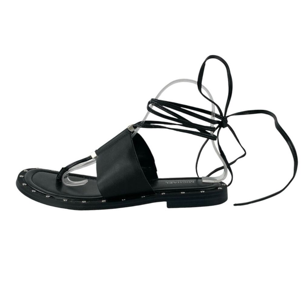 Michael Kors Jagger Black Lace Up Leather Studded Flat Heel Sandals Size 7.5
